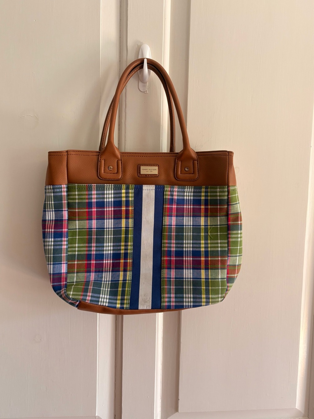 Tommy Hilfiger American Classics Madras Canvas Tote Bag Plaid Multicolor